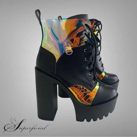 Black and Iridescent Platform Boot - Picture 2 of 6